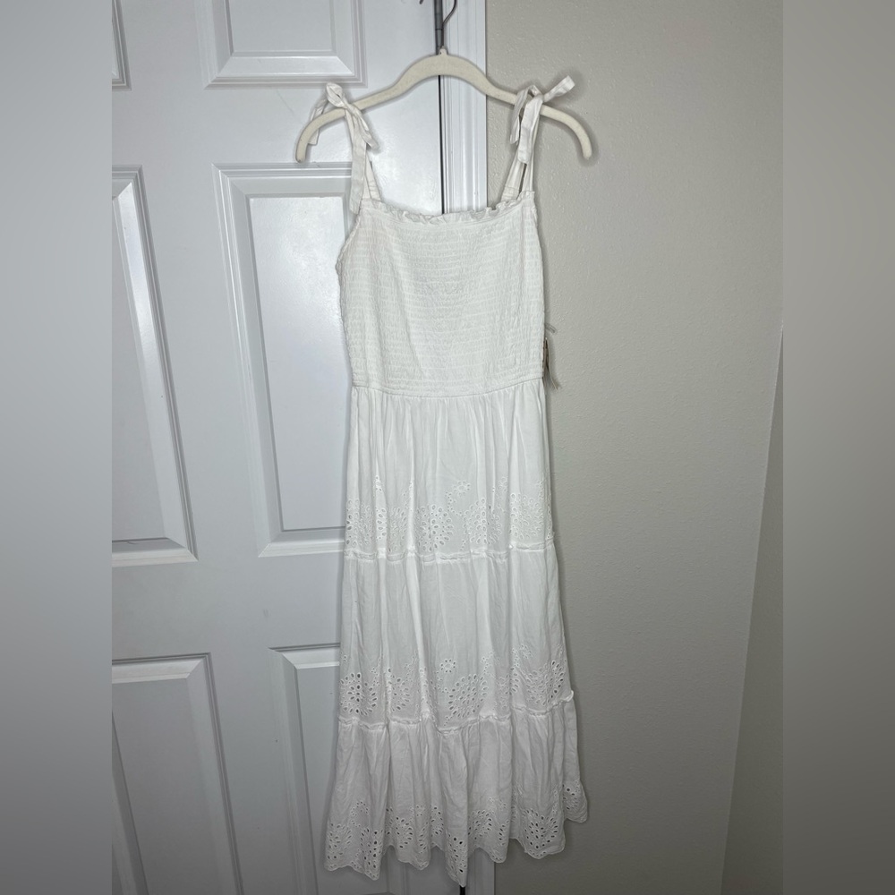 Cavender Rockin C White Eyelet Smocked Midi Dress Western Cottagecore NWT M